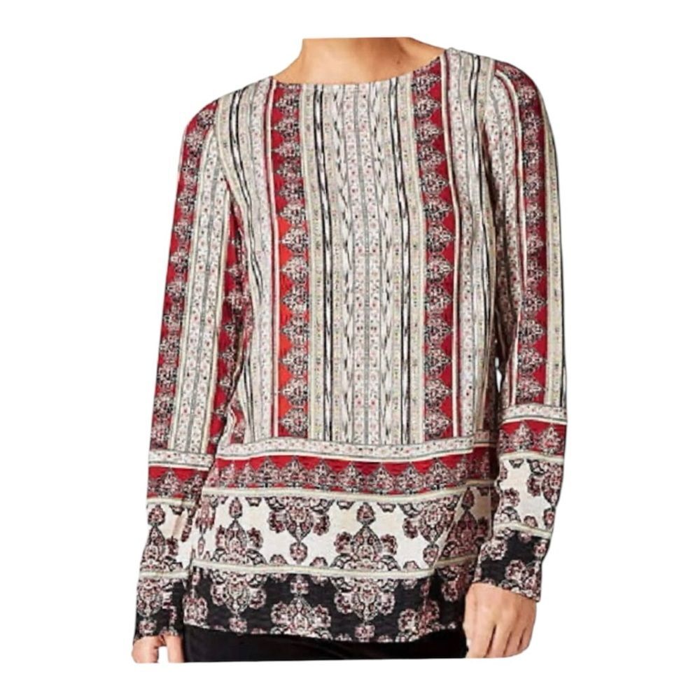 J. Jill Multicolor Stripes and Prints Long Sleeve Pullover Shirt Top Size Medium